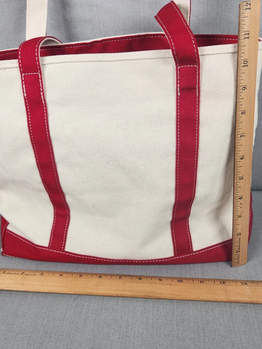 Canvas Tote Bag Embroidered "Jenny" Zipper Closure Vinyl Lining Medium Size Red - Picture 6 of 12